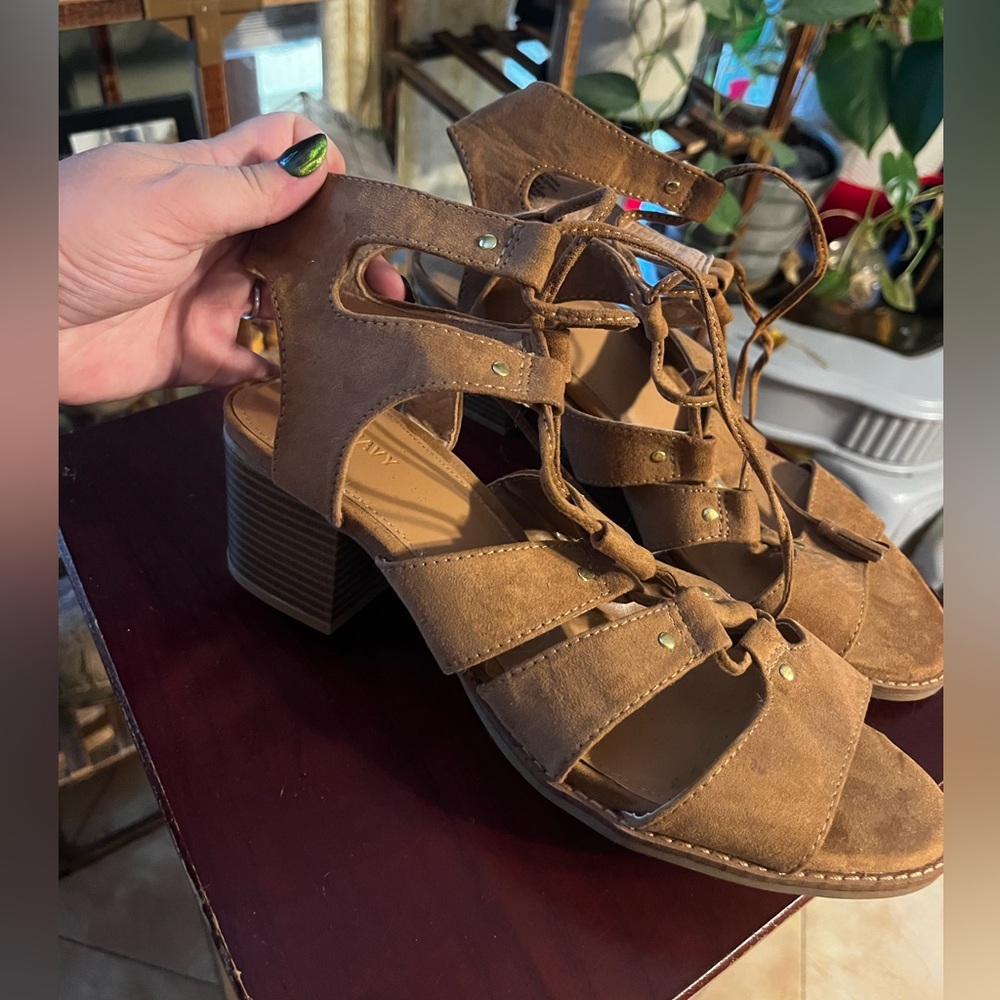 Old Navy Tan Strappy Block Heel Sandals